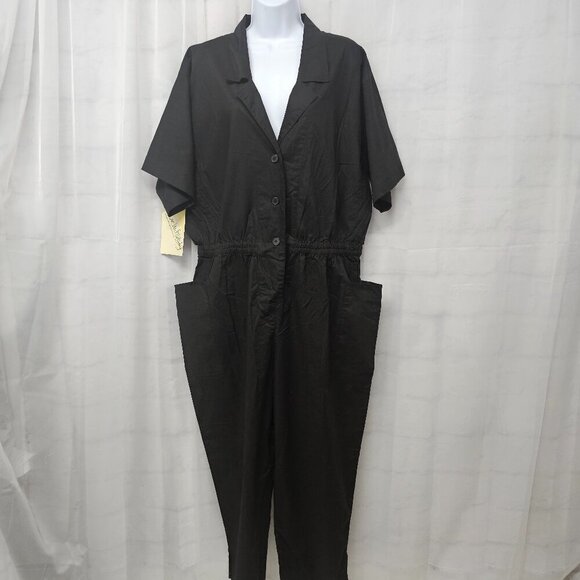 NWT Diane Von Furstenberg Black Straight Leg Romper Cotton M - Picture 1 of 12